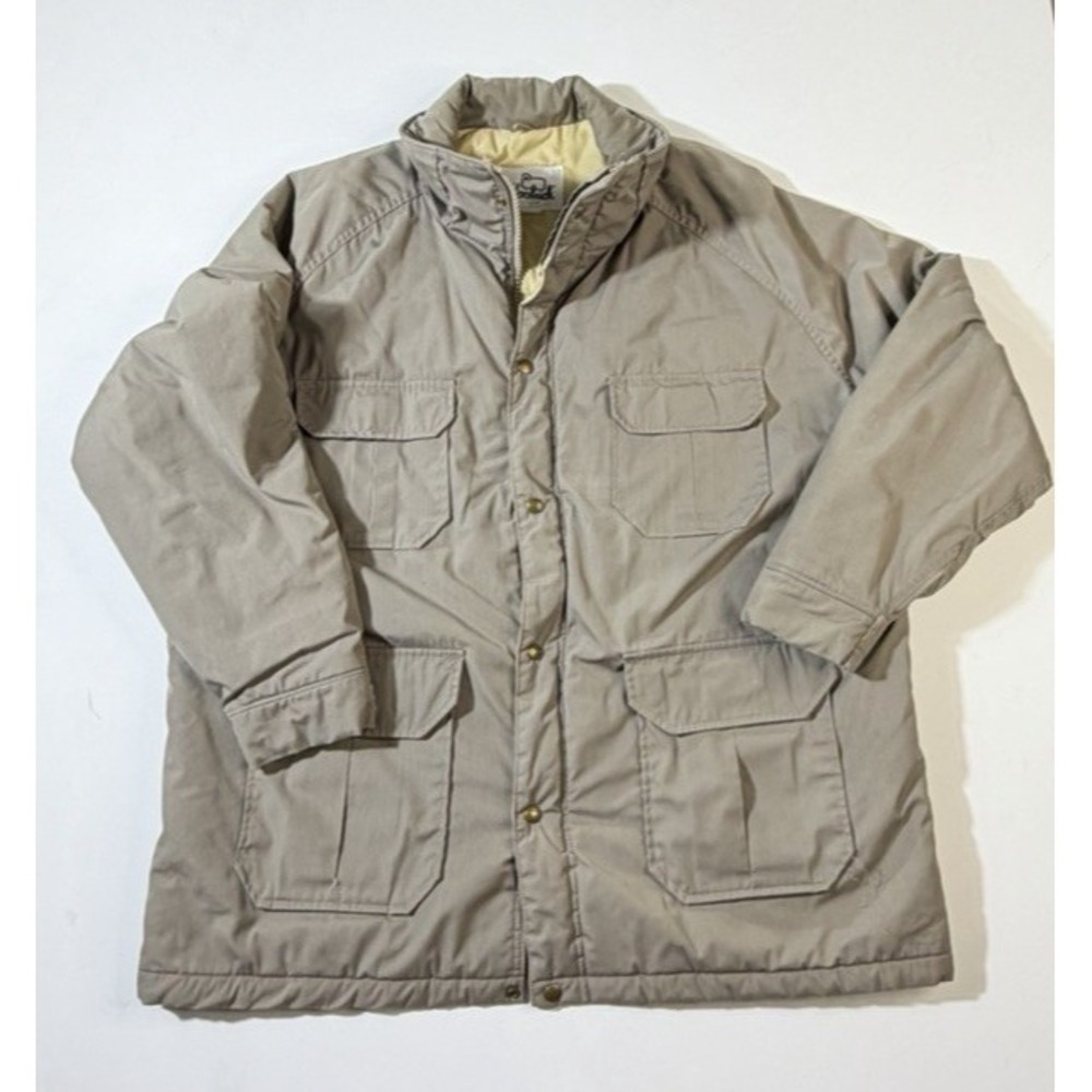 Vintage 70s Mens Woolrich Insulated Field Coat Jacket Beige Tan XL Workwear USA
